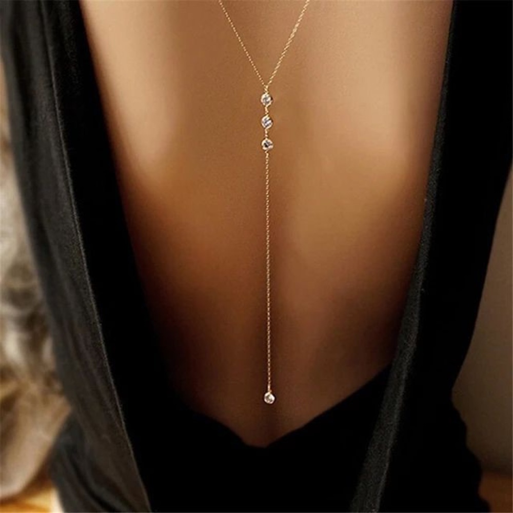 Dainty Gold Back Necklace | 3 Stone Back Necklace | Single Stone Front Necklace